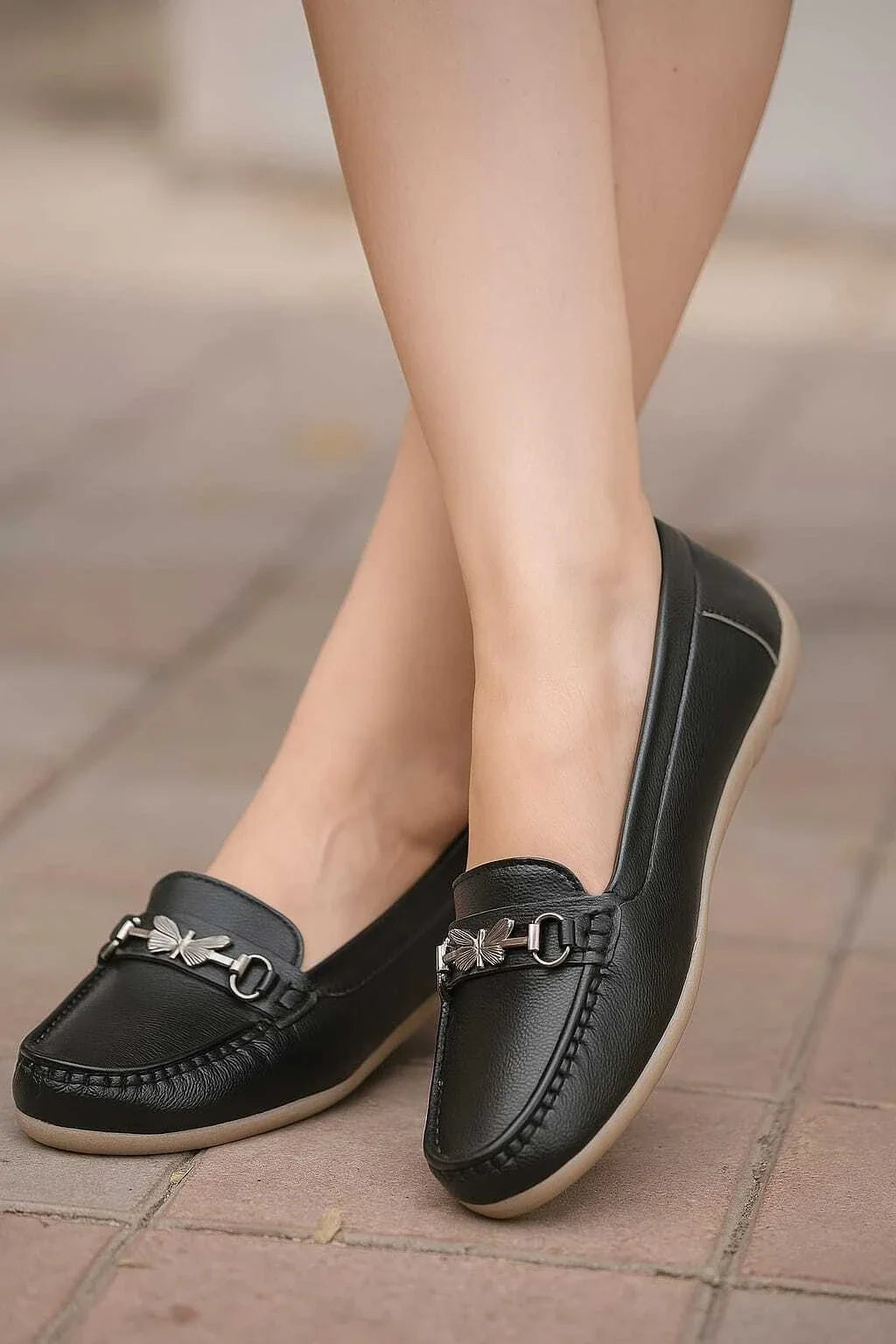 WULONG stylish womens casual loafers shoes Loafers For Women (Black , 5)